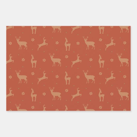 Weihnachten, Rentier, Kariert, Schneeflocken, Geschenkpapier Set (Vorderseite)