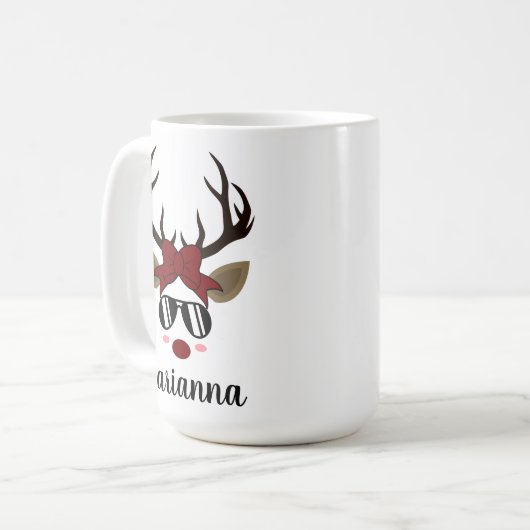 Weihnachten Rentier Rote Haare Bogen schwarze Sonn Kaffeetasse (Vorderseite Links)