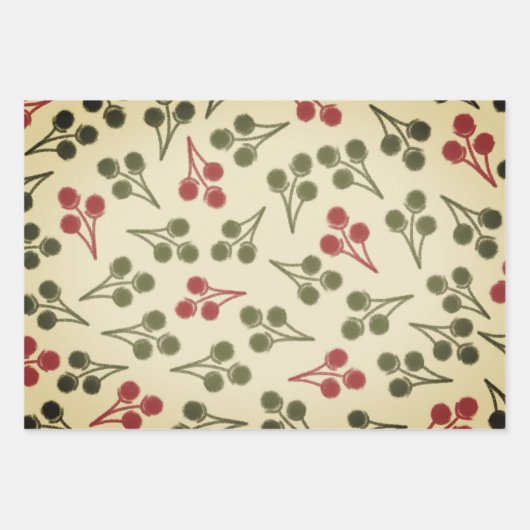 Weihnachten Retro Botanische Muster Geschenkpapier Set (Vorderseite 3)