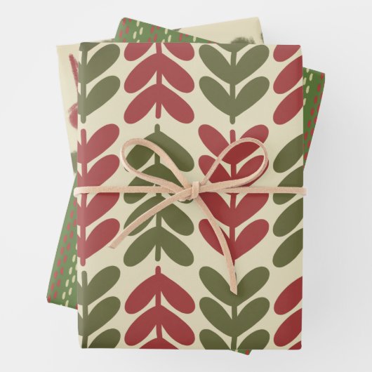 Weihnachten Retro Botanische Muster Geschenkpapier Set (Beispiel)