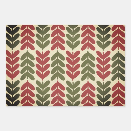 Weihnachten Retro Botanische Muster Geschenkpapier Set (Vorderseite)