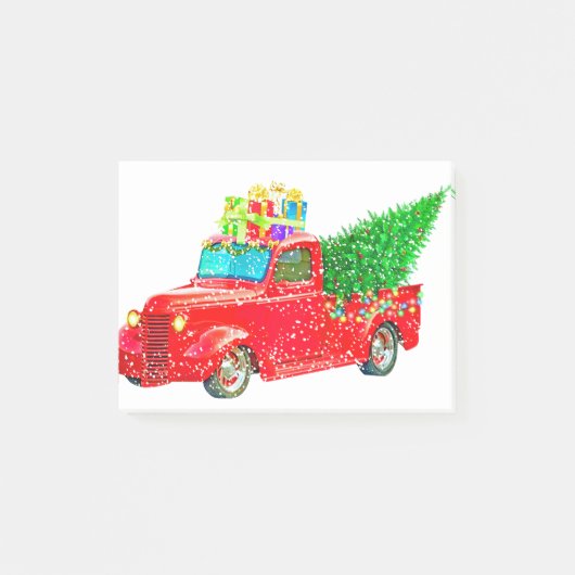 Weihnachten Retro Car Urlaub Post-it Klebezettel (Vorderseite)