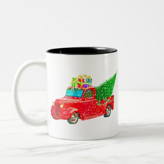 Weihnachten Retro Car Urlaub Zweifarbige Tasse (Links)