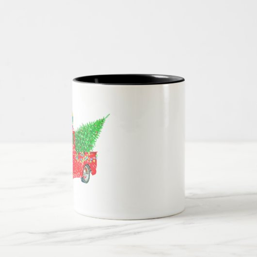 Weihnachten Retro Car Urlaub Zweifarbige Tasse (Mittel)