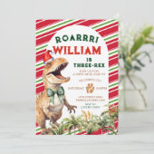 Weihnachten Retro Dinosaurier Bow Watercolor Gebur Einladung (Stehend Vorderseite)