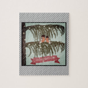 Weihnachten, Retro, Dompfaffen Puzzle