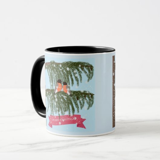Weihnachten , Retro , Dompfaffen Tasse (Vorderseite Links)