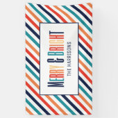 Weihnachten Retro farbenfrohe Streifen Merry & Bri Banner (Vertikal)