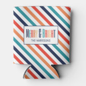 Weihnachten Retro farbenfrohe Streifen Merry & Bri Dosenkühler (Vorderseite)