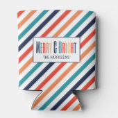 Weihnachten Retro farbenfrohe Streifen Merry & Bri Dosenkühler (Rückseite)