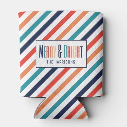 Weihnachten Retro farbenfrohe Streifen Merry & Bri Dosenkühler (Rückseite)
