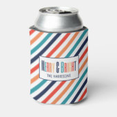 Weihnachten Retro farbenfrohe Streifen Merry & Bri Dosenkühler (Kanne Rückseite)