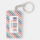 Weihnachten Retro farbenfrohe Streifen Merry & Bri Schlüsselanhänger (Rückseite)