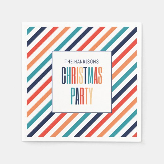 Weihnachten Retro farbenfrohe Streifen Merry & Bri Serviette (Vorderseite)