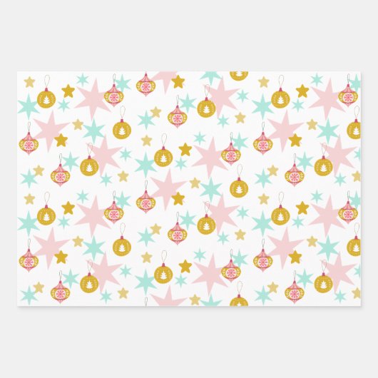 Weihnachten Retro Groovy Rosa, Blau, Grün Geschenkpapier Set (Vorderseite 2)