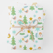 Weihnachten Retro Groovy Rosa, Blau, Grün Geschenkpapier Set (Beispiel)