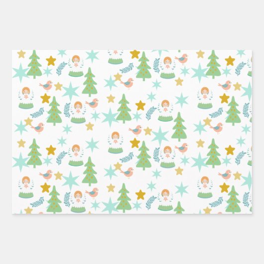 Weihnachten Retro Groovy Rosa, Blau, Grün Geschenkpapier Set (Vorderseite)