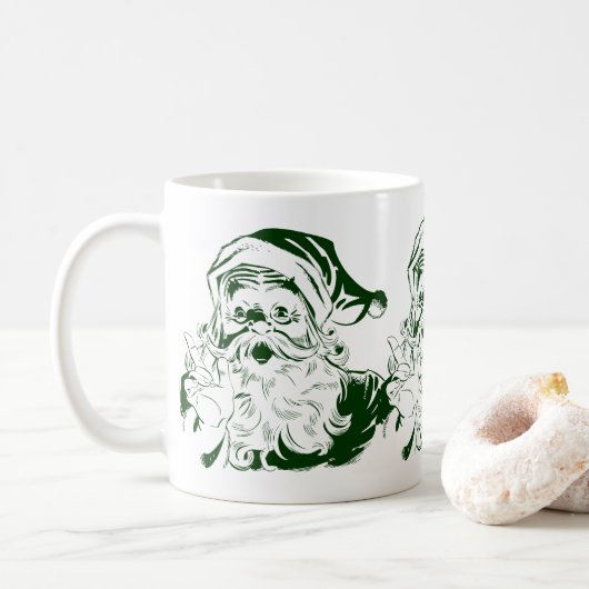 Weihnachten, Retro Jolly Santa Claus Green Kaffeetasse (Mit Donut)