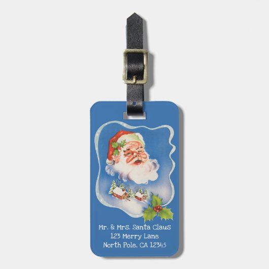 Weihnachten, Retro Jolly Weihnachtsmann Gepäckanhänger (Vorderseite vertikal)