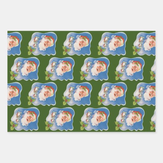 Weihnachten, Retro Jolly Weihnachtsmann Geschenkpapier Set (Vorderseite 3)