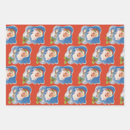 Weihnachten, Retro Jolly Weihnachtsmann Geschenkpapier Set (Vorderseite 2)