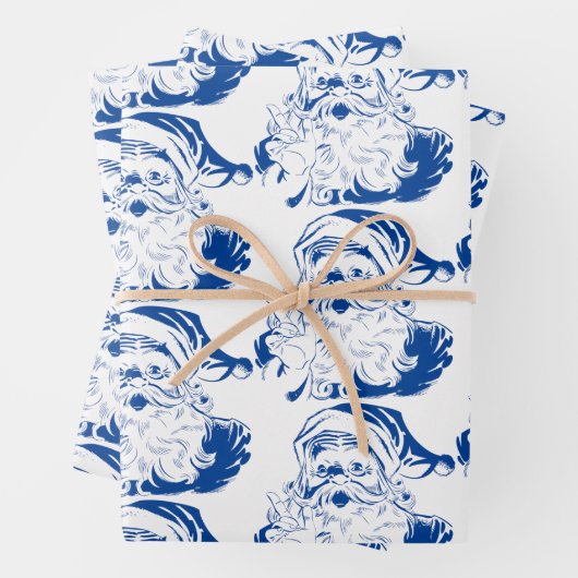 Weihnachten, Retro Jolly Weihnachtsmann in Blau Geschenkpapier Set (Beispiel)