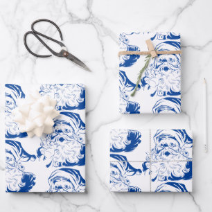 Weihnachten, Retro Jolly Weihnachtsmann in Blau Geschenkpapier Set
