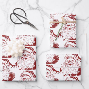 Weihnachten, Retro Jolly Weihnachtsmann in Rot Geschenkpapier Set