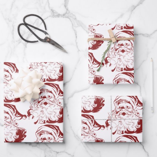 Weihnachten, Retro Jolly Weihnachtsmann in Rot Geschenkpapier Set (Vorderseite)