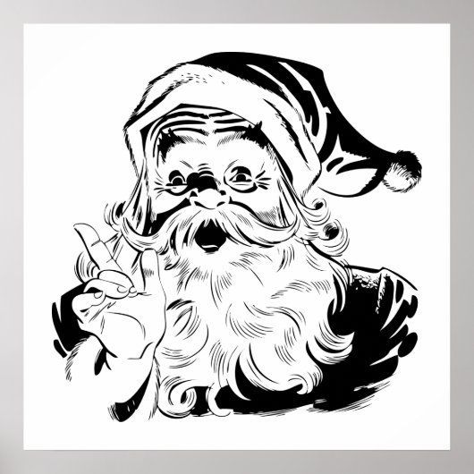 Weihnachten, Retro Jolly Weihnachtsmann, Schwarz Poster (Vorne)