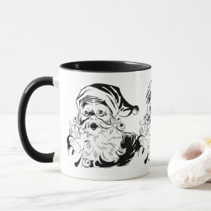 Weihnachten, Retro Jolly Weihnachtsmann, Schwarz Tasse