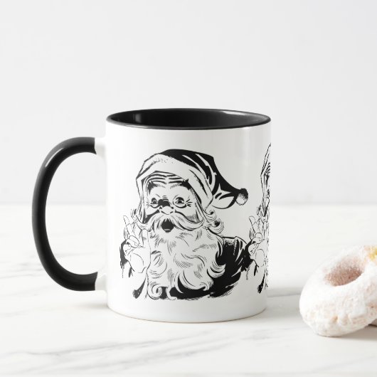 Weihnachten, Retro Jolly Weihnachtsmann, Schwarz Tasse (Mit Donut)