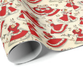 Weihnachten, Retro, Mädchen in Rotem Kleid Geschenkpapier (Rolleneckpunkt)
