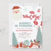 Weihnachten Retro Oh, was Spaß 1. Geburtstag Einladung (Vorderseite)