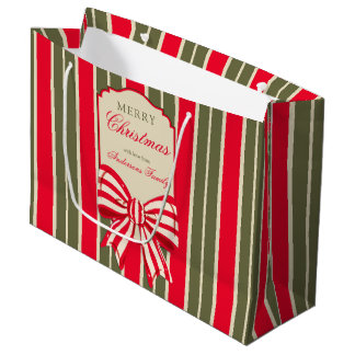Weihnachten Retro Rot Grün Streifen mit Schleife i Große Geschenktüte