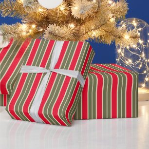Weihnachten Retro Rot Salbei Grün Streifen elegant Geschenkpapier