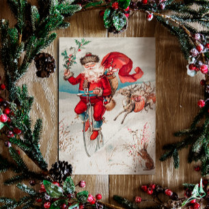 Weihnachten. Retro Santa Claus und Reh Feiertagskarte