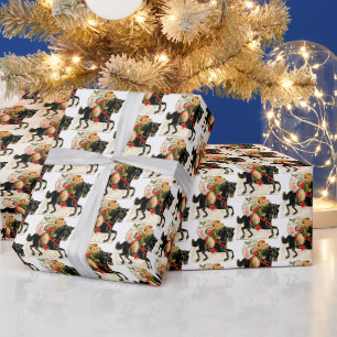 Weihnachten Retro Vintage Junge Pferd Geschenkpapier