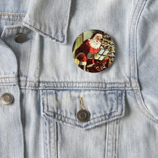 Weihnachten, Retro Weihnachtsmann mit Geschenken Button (Beispiel)