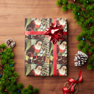 Weihnachten, Retro Weihnachtsmann mit Geschenken Geschenkpapier