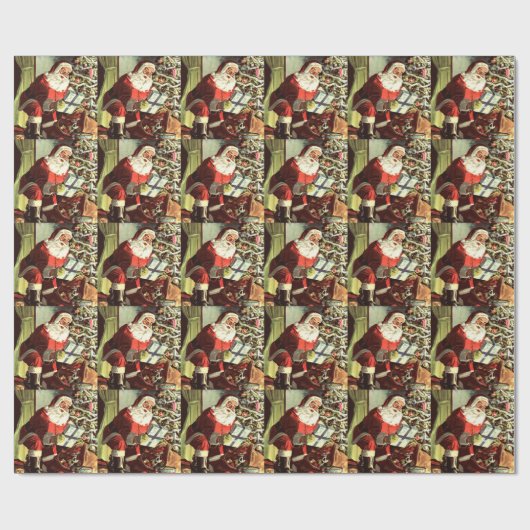 Weihnachten, Retro Weihnachtsmann mit Geschenken Geschenkpapier (Flach)