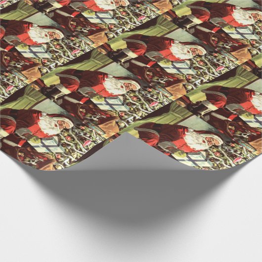 Weihnachten, Retro Weihnachtsmann mit Geschenken Geschenkpapier (Ecke)