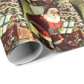 Weihnachten, Retro Weihnachtsmann mit Geschenken Geschenkpapier (Rolleneckpunkt)