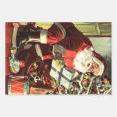 Weihnachten, Retro Weihnachtsmann mit Geschenken Geschenkpapier Set (Vorderseite 2)