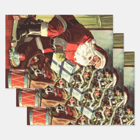 Weihnachten, Retro Weihnachtsmann mit Geschenken Geschenkpapier Set (Set)