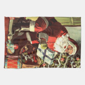 Weihnachten, Retro Weihnachtsmann mit Geschenken Geschirrtuch (Horizontal)