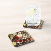 Weihnachten, Retro Weihnachtsmann mit Geschenken Getränkeuntersetzer (Rechte Seite)