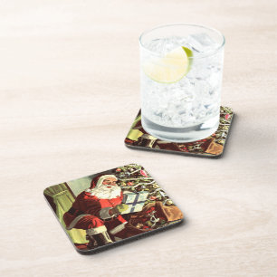 Weihnachten, Retro Weihnachtsmann mit Geschenken Getränkeuntersetzer