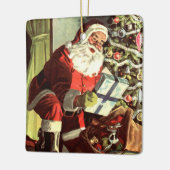 Weihnachten, Retro Weihnachtsmann mit Geschenken Keramikornament (Links)