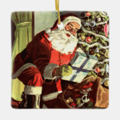 Weihnachten, Retro Weihnachtsmann mit Geschenken Keramikornament (Vorderseite)